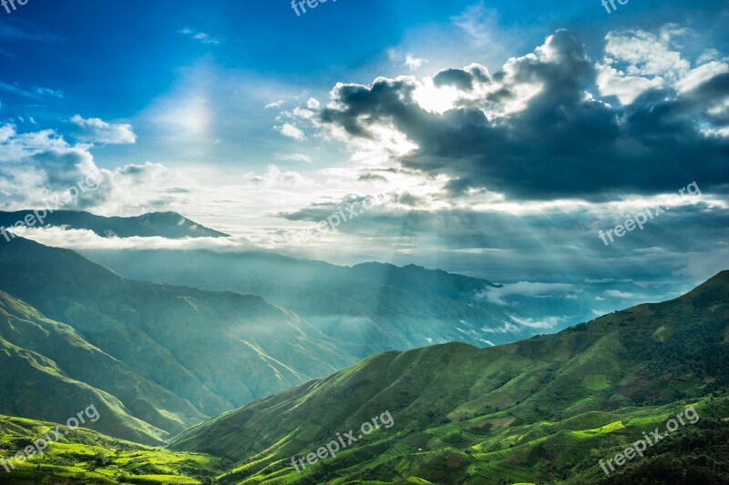 Hdr Mountain Paddy Field Sunny Nice