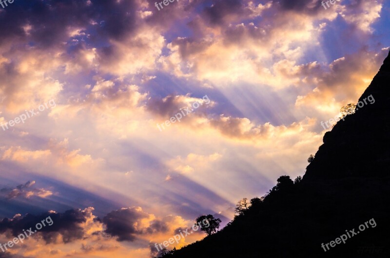 Sun Rays Morning Sky Nature Blue Sky Landscape