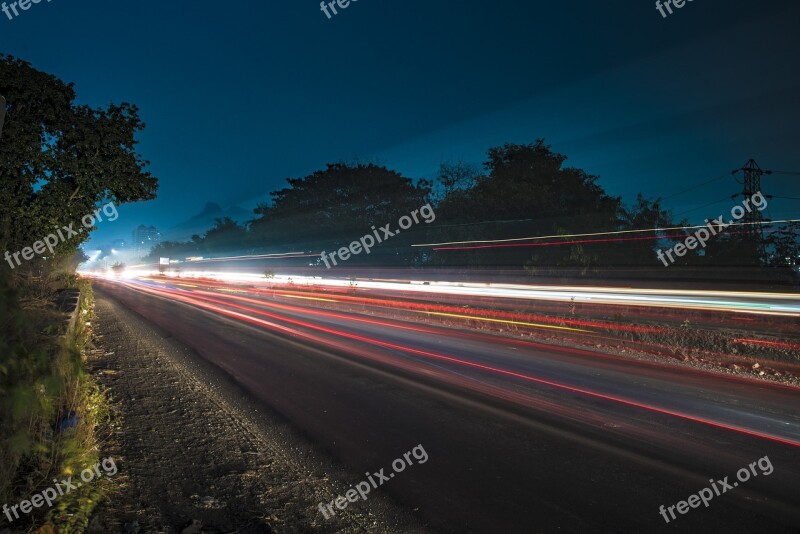 Light Trail Light Traffic Light Blue Sky Road Light