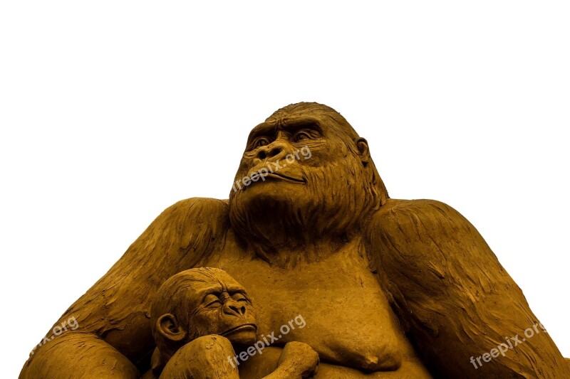 Sand Sculpture Monkey Gorilla Mother Child