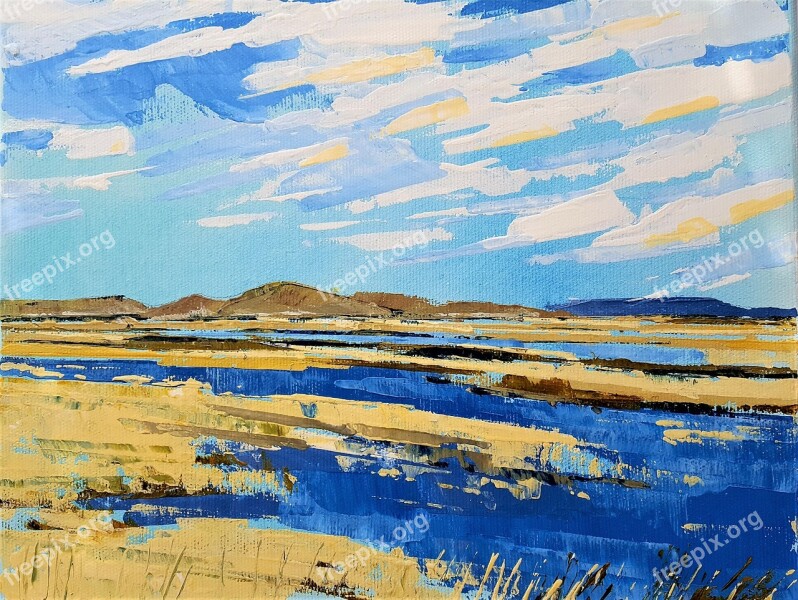 The Landscape Water Blue Painting Acrylic