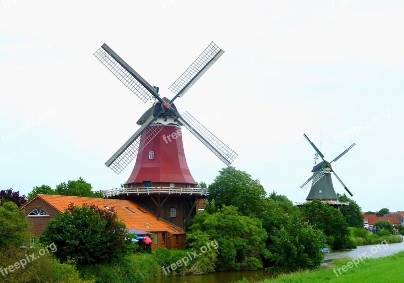 Windmills Coast North Sea Germany Free Photos