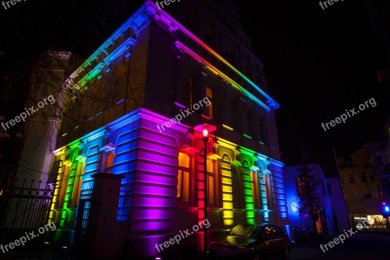 Building Led Illuminated Night Colorful