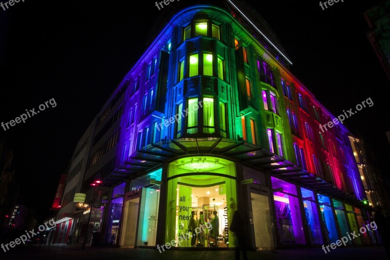 Building Led Illuminated Night Colorful