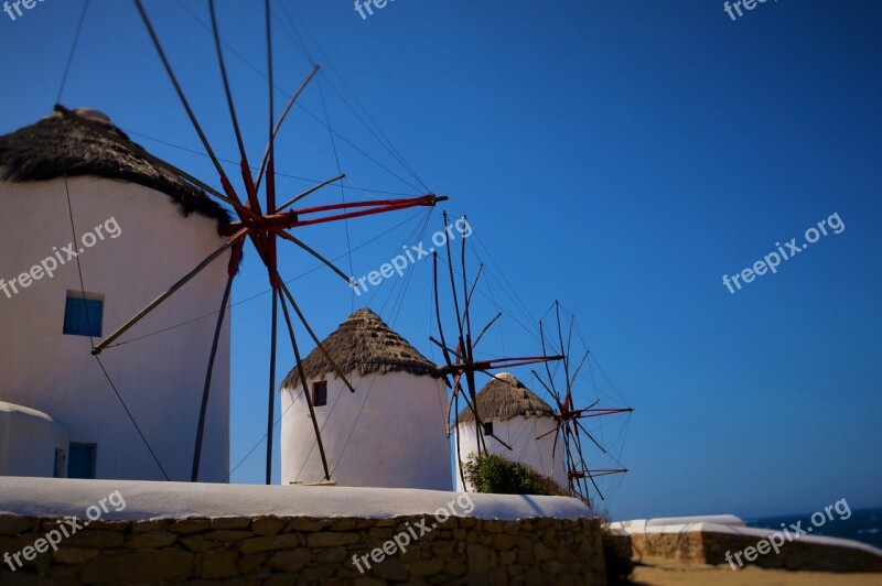 Greece Mykonos Windmills Island Mediterranean