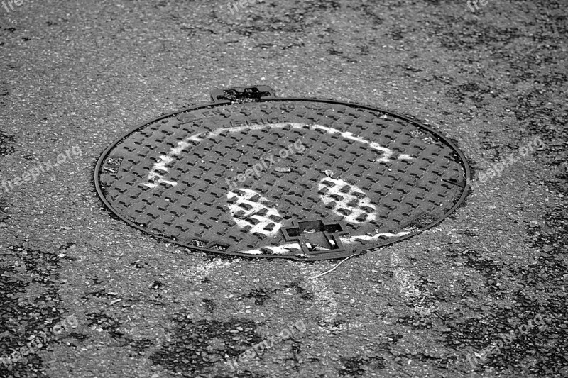 Plate Sewer Metal Cast Iron Humor Black And White