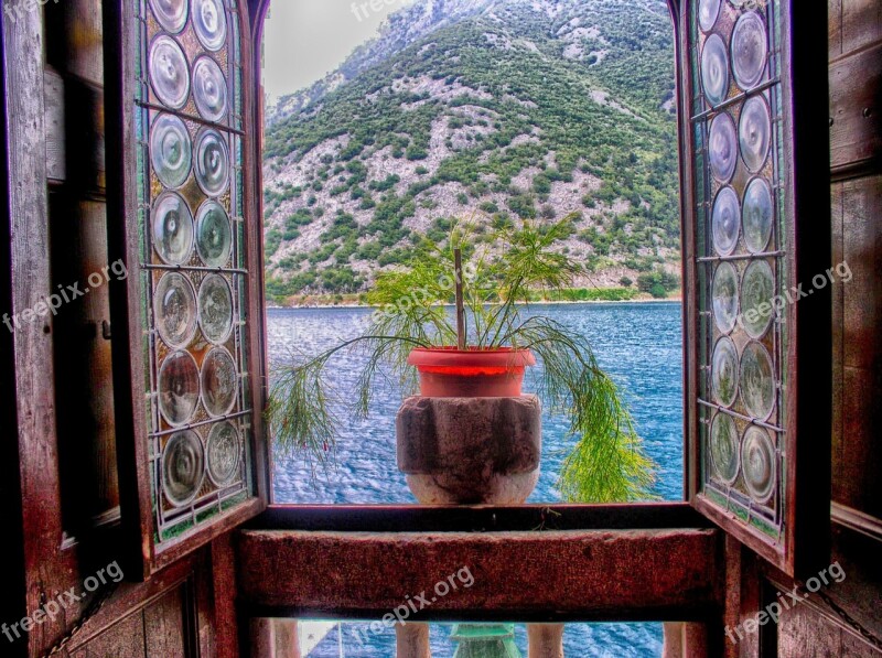 Croatia Window Opening Green Plant Against The Light