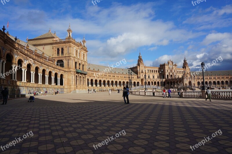 Sevillian Plaza Of Spain Gothic Architecture Building Square