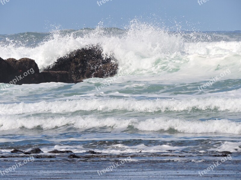 Ocean Coast Wave Crashing Rocks