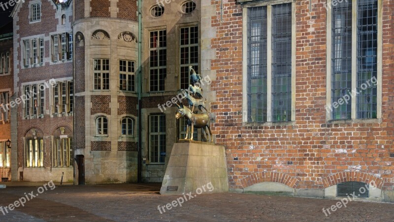 Bremen Town Musicians Night Photograph Bremen Town Musicians Sculpture