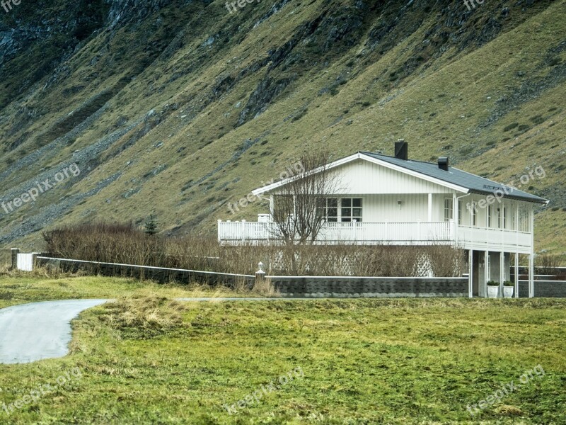 House Rural Field Lofoten Norway