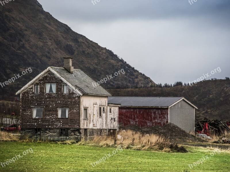 House Rural Field Lofoten Norway