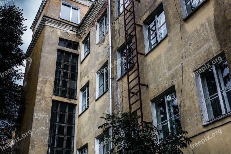 Old Building Ladder Window Trumpet Old House