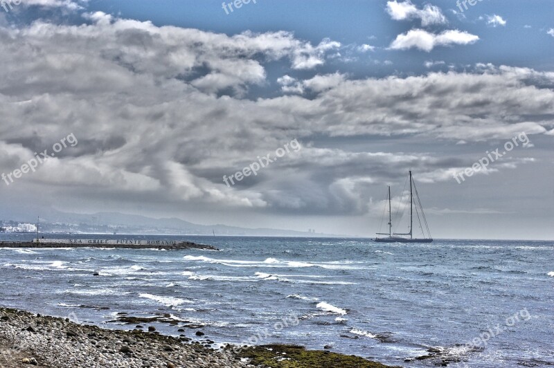 Sea Sky Landscape Clouds Beach