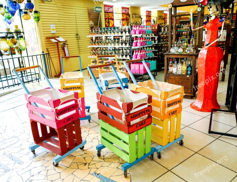 Souvenir Shop Colorful Shopping Carts Displays Festive Travel