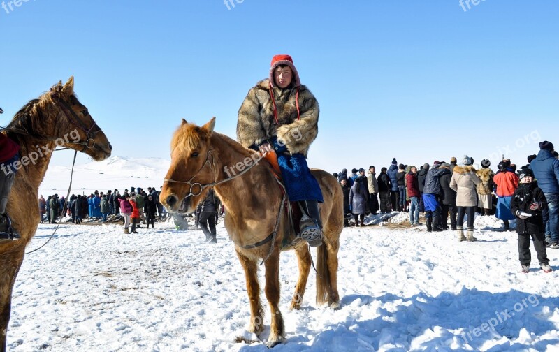 Horseman Mongolian Horse Asia Nature