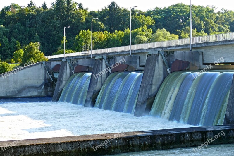 Barrage Waterfall Isar Water River