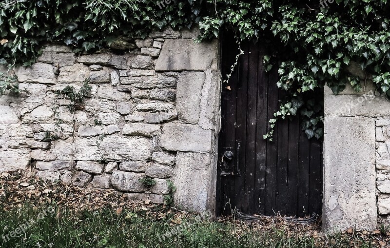 Goal Garden Gate Wooden Gate Stone Wall Antique