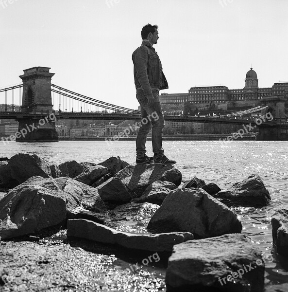 River Young Man Balance Rocks Bridge