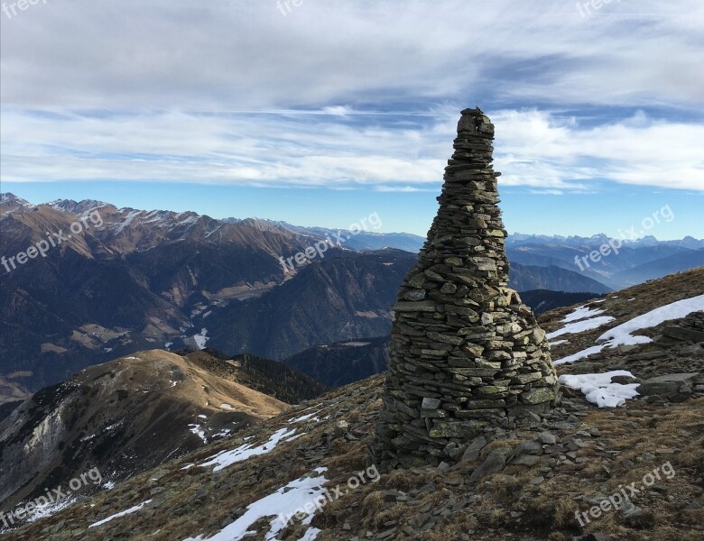 Mountains Cairn Snow Hiking Nature