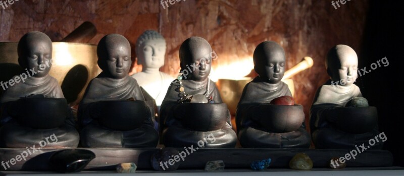 Statuette Monks Meditation Buddhism Meditate