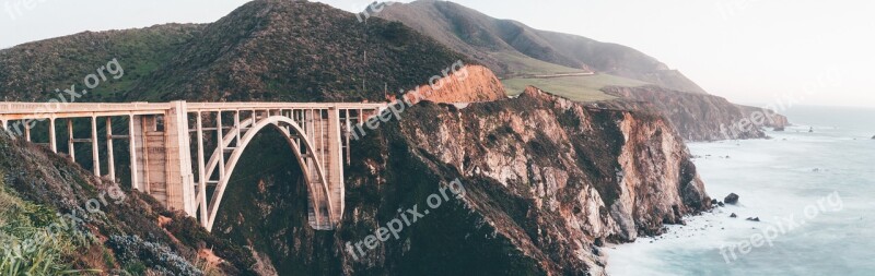 Bixby Bridge Mountains Land California Bridge