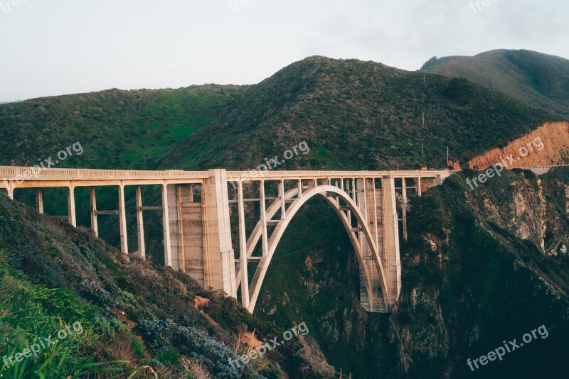 Bixby Bridge Mountains Land California Bridge