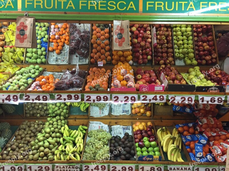 Spain Barcelona Supermarket Fruit Fruit Stand