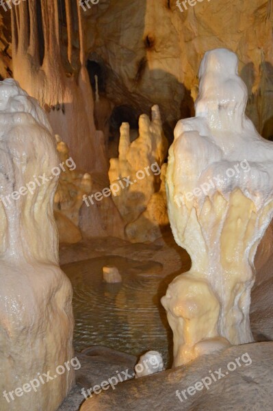 Stone Formation Lake Water Drops Cave Stalgtite