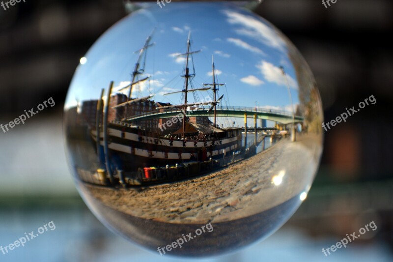 Glass Ball Spherical Photography Ship Sailing Vessel Free Photos