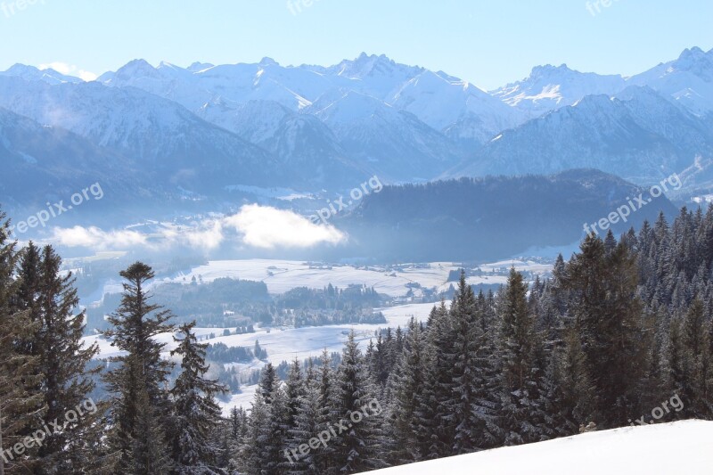 Wintry Allgäu Ski Area Fog Items Sun