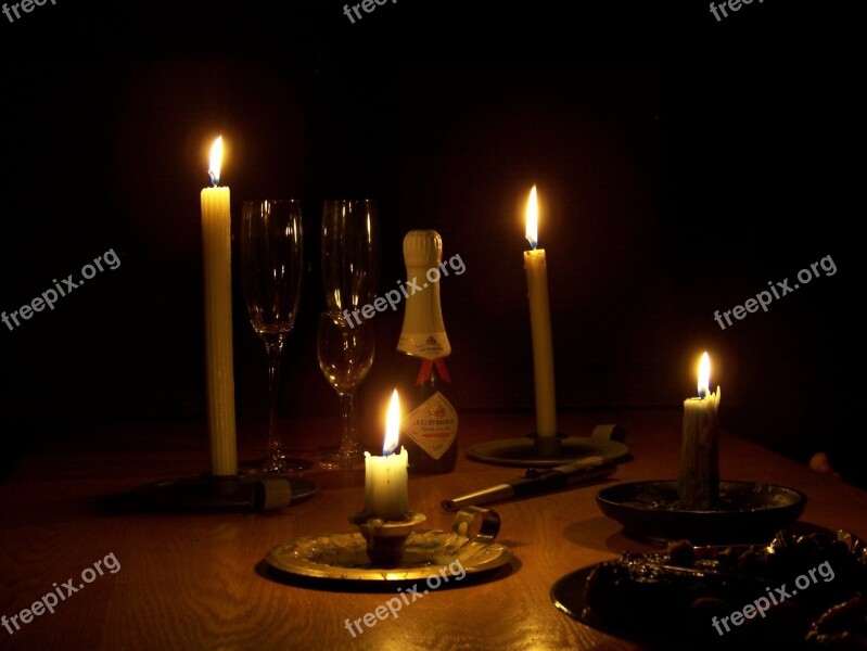 Candles Champagne Glasses Celebrate Free Photos