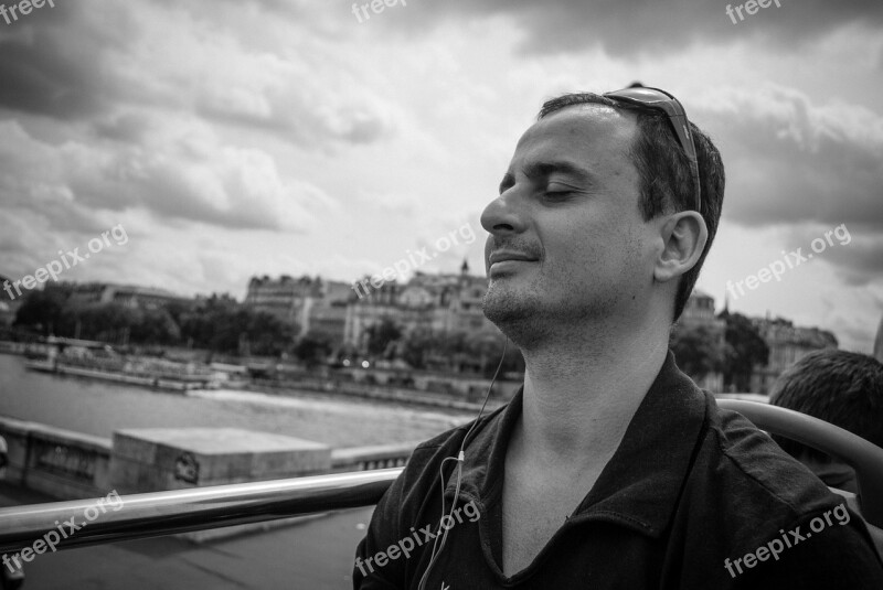 Paris Tourism Man Black And White Seine River