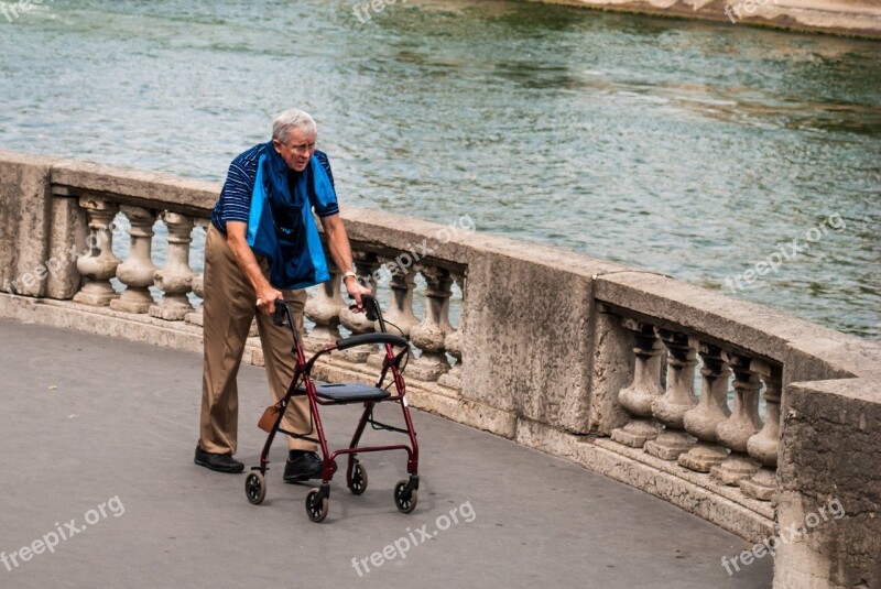 Paris Seine River Man Elderly Hiker