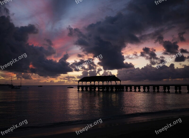 Hawaii Sunset Sea Jetty Free Photos