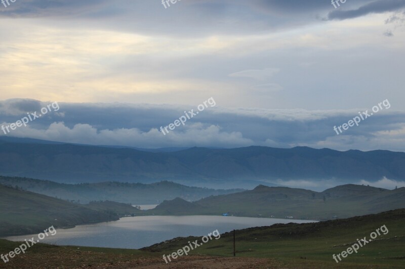 Landscape Baikal Mountains Haze Sky