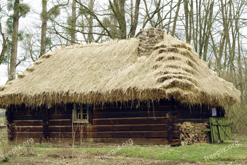 Cottage Thatched The Roof Of The Open Air Museum Wooden Balls