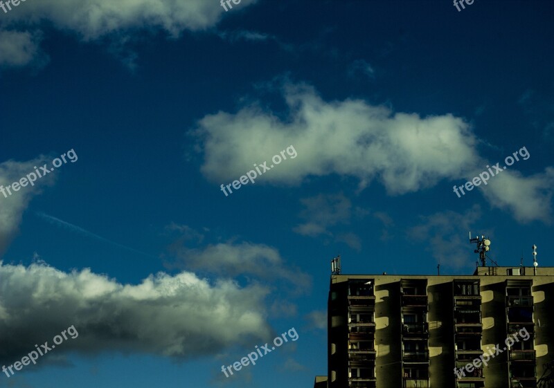 House Blue Sky Clouds Contrast