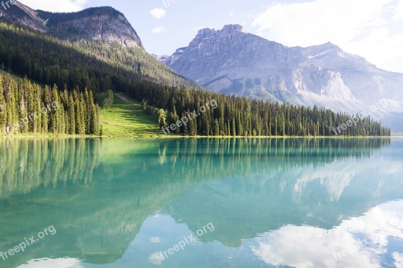 Peyto Lake Mountain Landscape Trees Lake