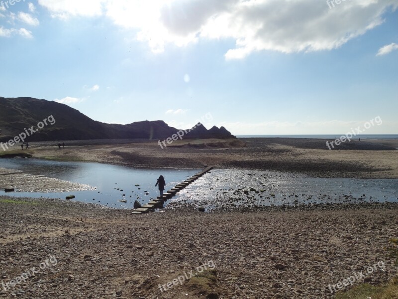 Gower Three Cliffs Spring Uk Wales