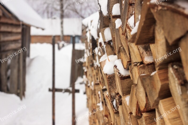 Village Dacha Pile Winter Nature