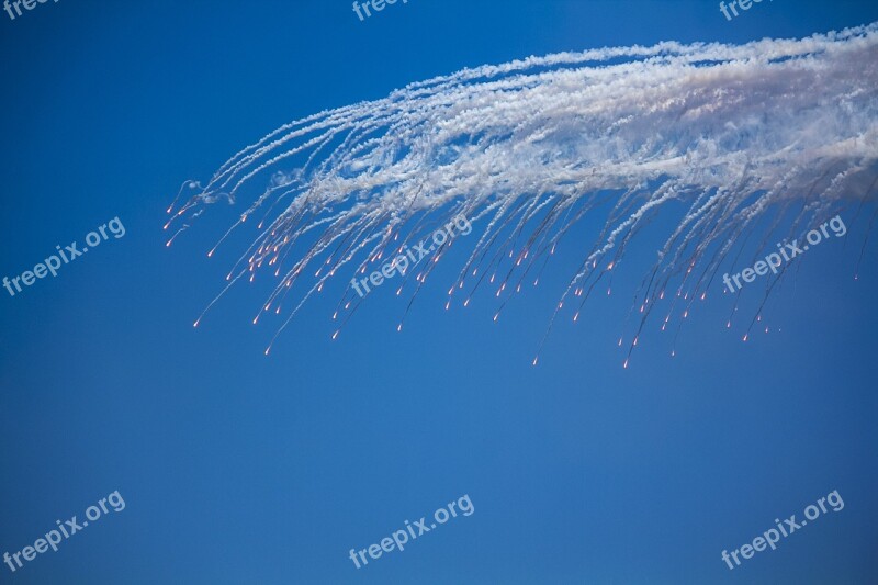 Trace Of Missiles Shot Volley Aviation Sky