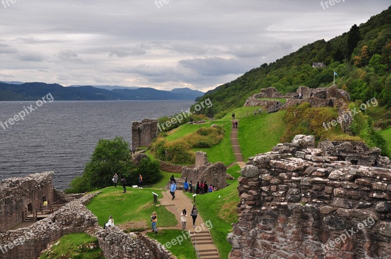 Scotland Loch Ness Urquhart Castle The Ruins Of The