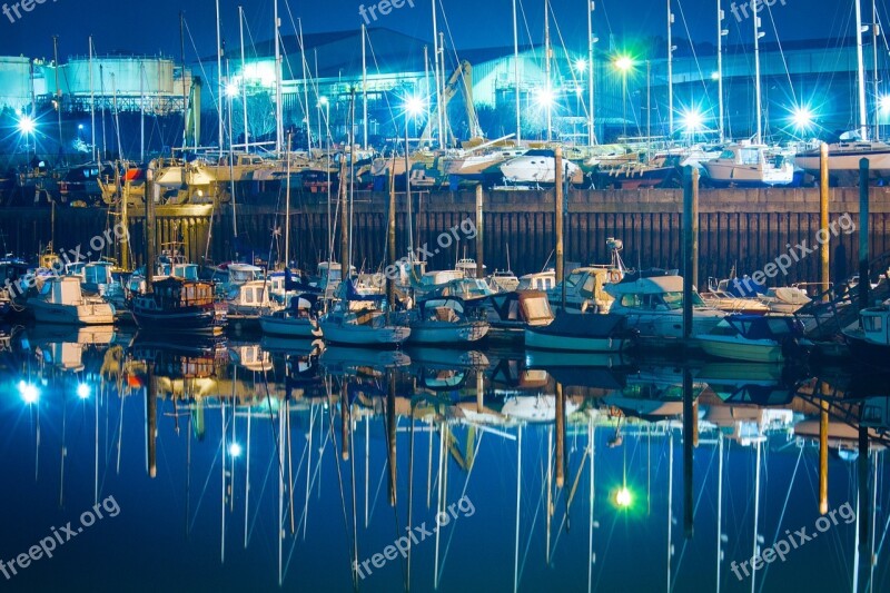 Boats Reflection Night Water Sea