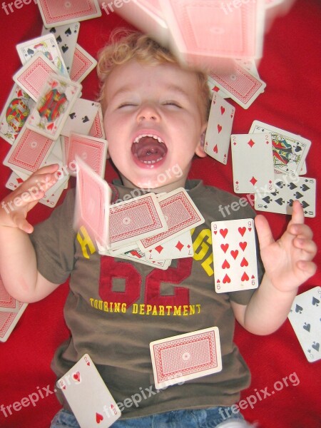 Child Boy Play Playing Cards Happy