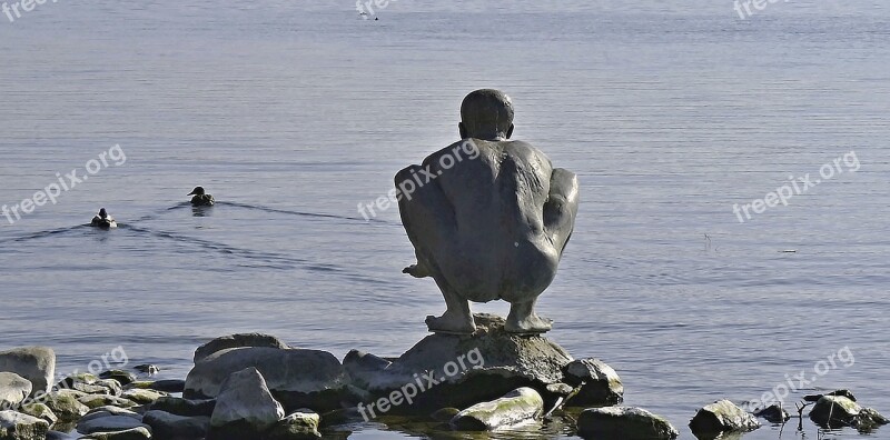 Sculpture Human Swimmer Bronze Water