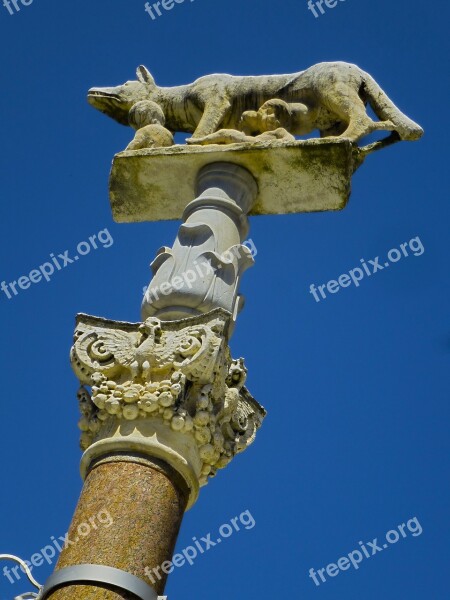 Italy She-wolf Romulus And Remus Sky Column