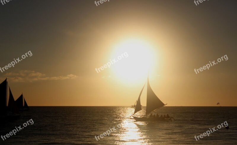 Sunset Boat Water Sea Vacation