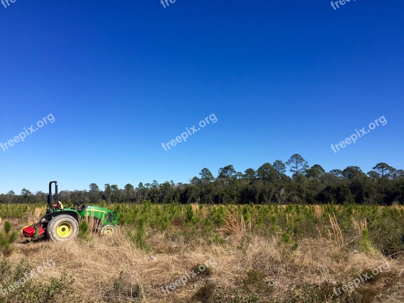 Tractor Field Sky Blue Clear