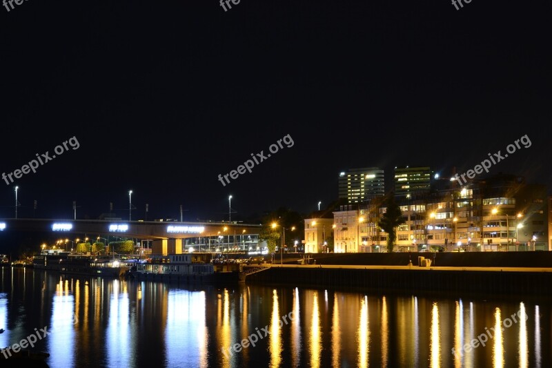 Night Scene Arnhem Rhine Quay Water